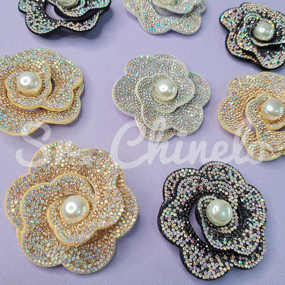 Cabedal Eloá, Flor Camadas com Pérola, Tecido, Rose Gold/Furtacor