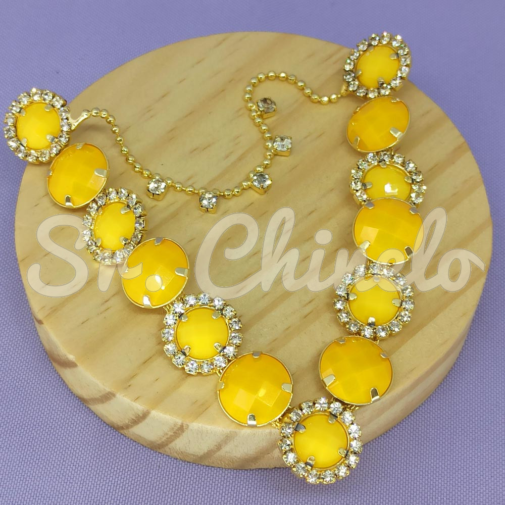 Cabedal Paula, Banhado, Rebite, Amarelo Fosco/Cristal