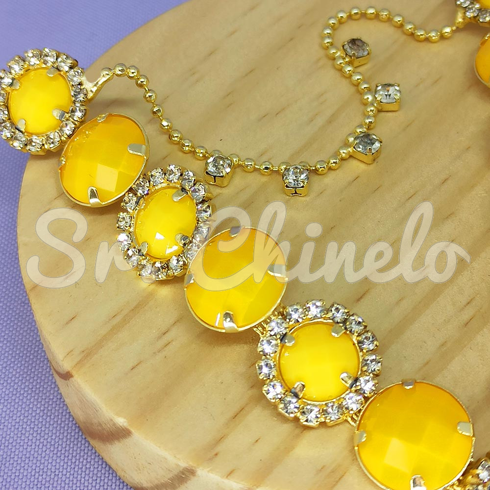 Cabedal Paula, Banhado, Rebite, Amarelo Fosco/Cristal