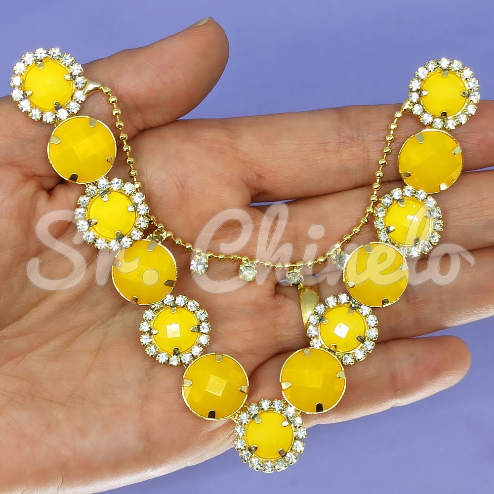 Cabedal Paula, Banhado, Rebite, Amarelo Fosco/Cristal