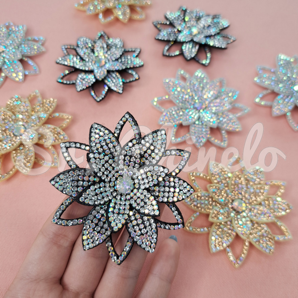Cabedal Sandra, Flor com Strass, Tecido, Preto/Furtacor