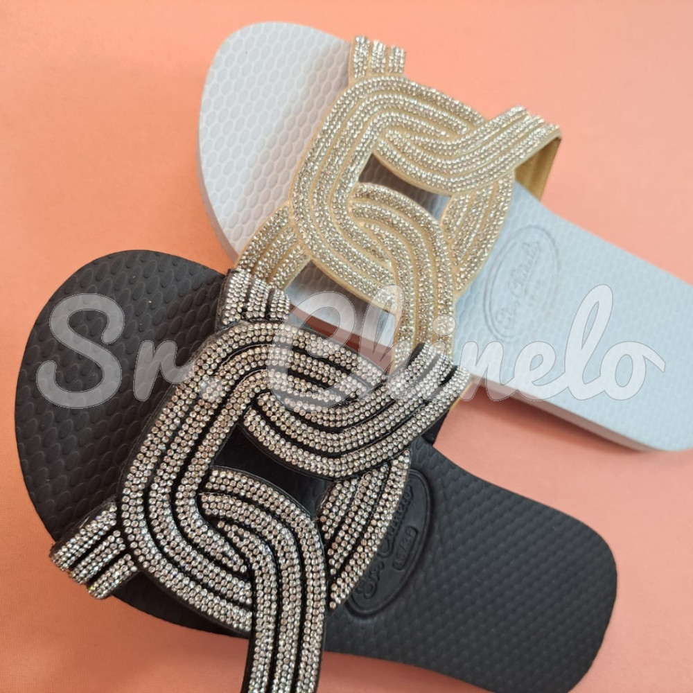 Cabedal Thalita, Tecido com Strass, Pronto para Aplicação em Solas, Preto/Cristal