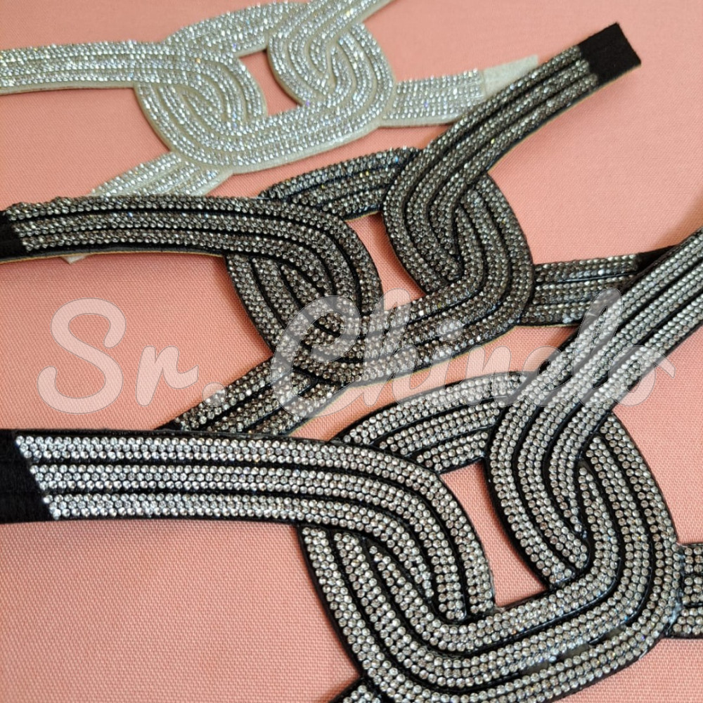 Cabedal Thalita, Tecido com Strass, Pronto para Aplicação em Solas, Branco/Cristal