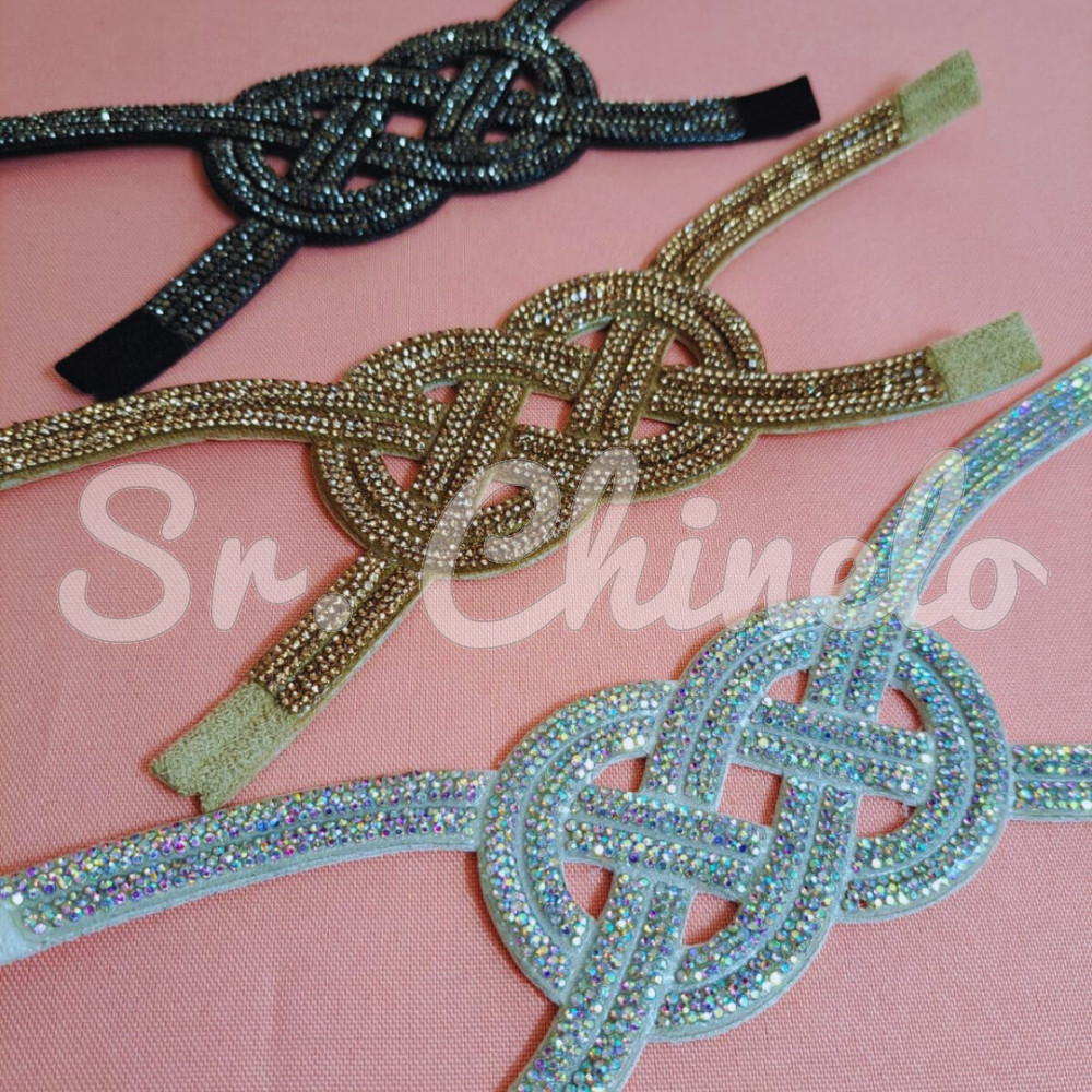 Cabedal Karina, Tecido com Strass, Pronto para Aplicação em Solas, Bege/Dourado