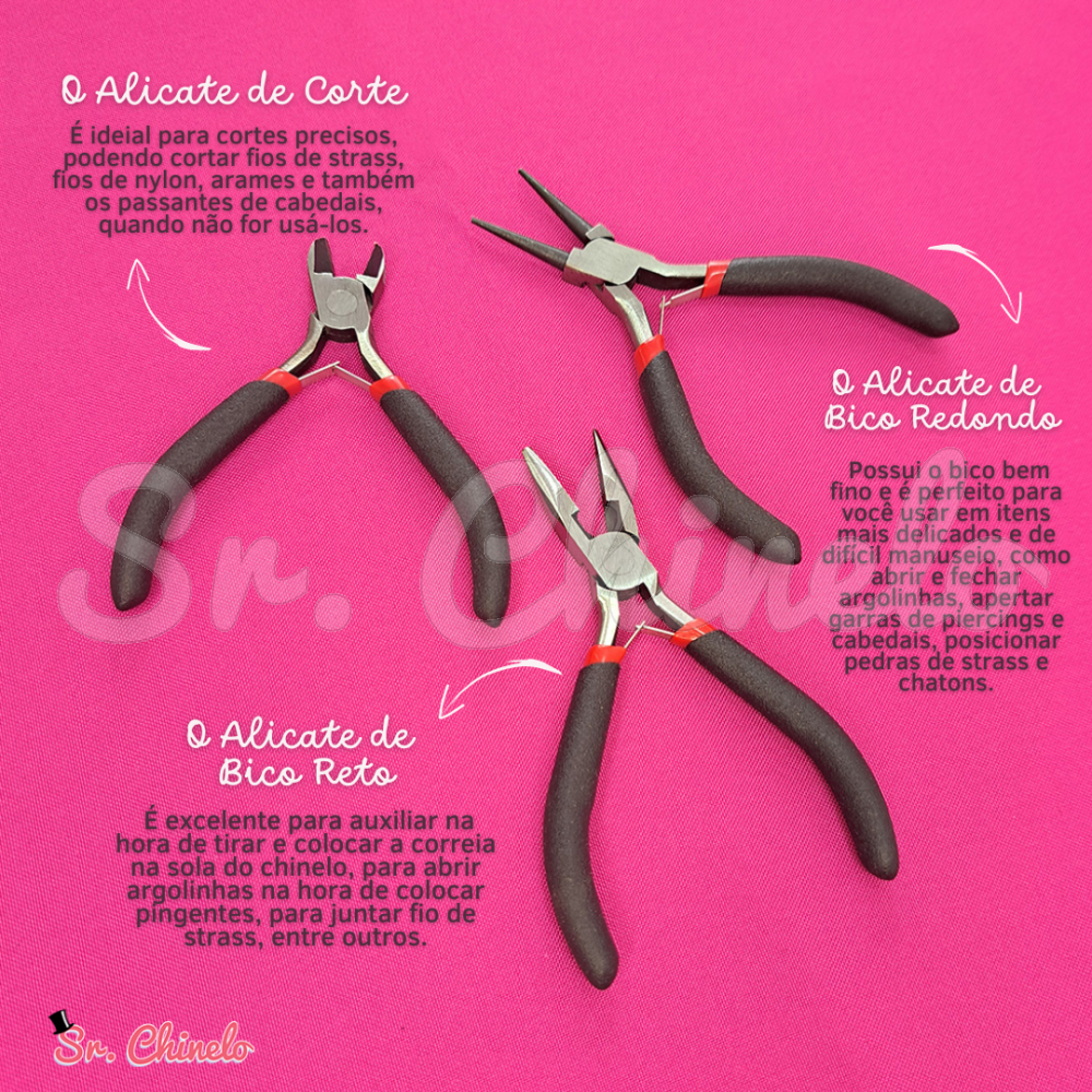 Kit de Alicates Slim - Bico Redondo + Bico Reto + Corte