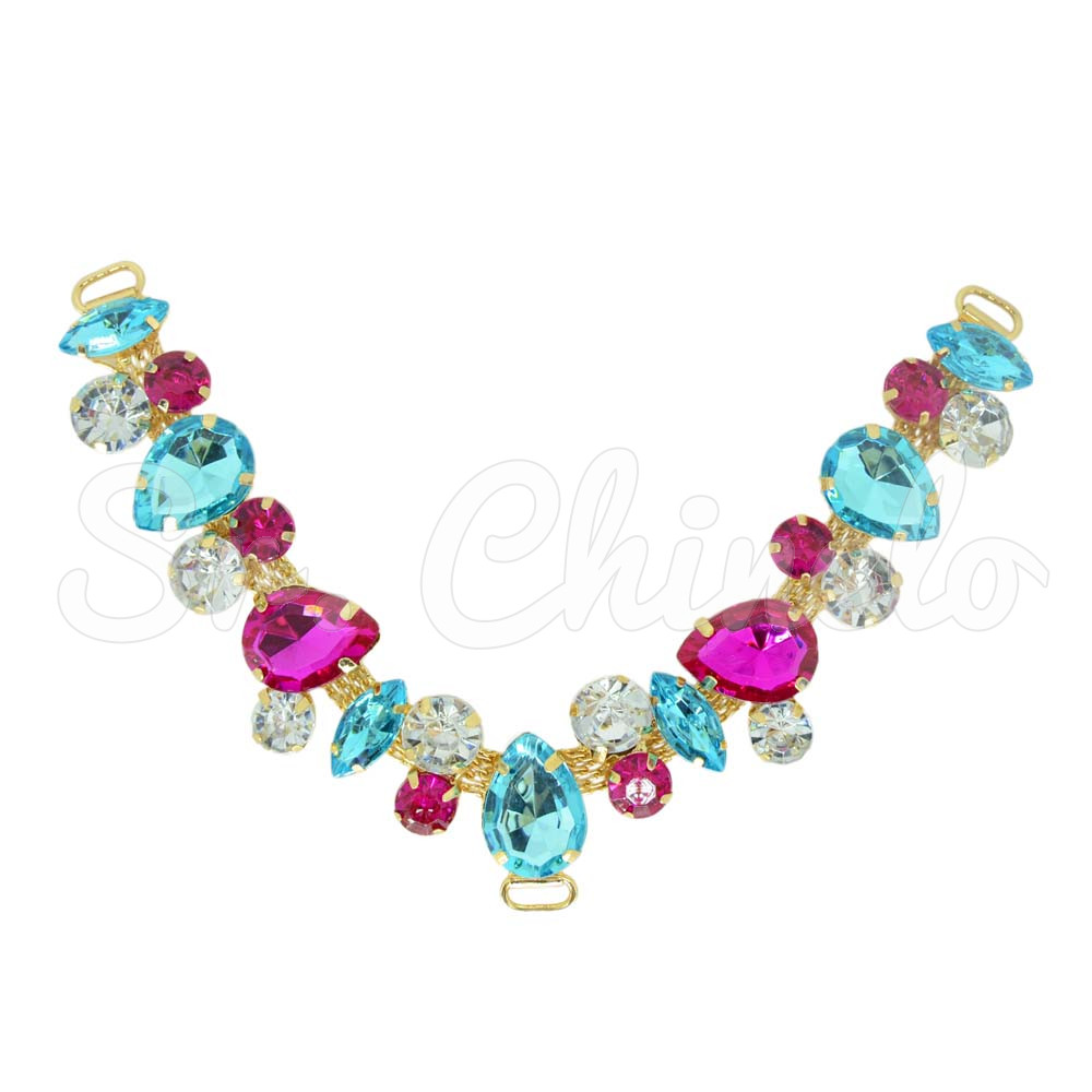 Cabedal Manu, Passante, Azul Tiffany/Rosa Pink/Cristal