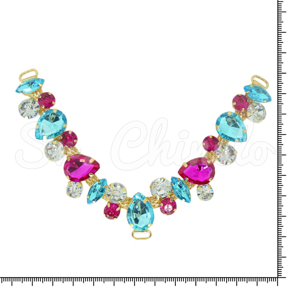 Cabedal Manu, Passante, Azul Tiffany/Rosa Pink/Cristal