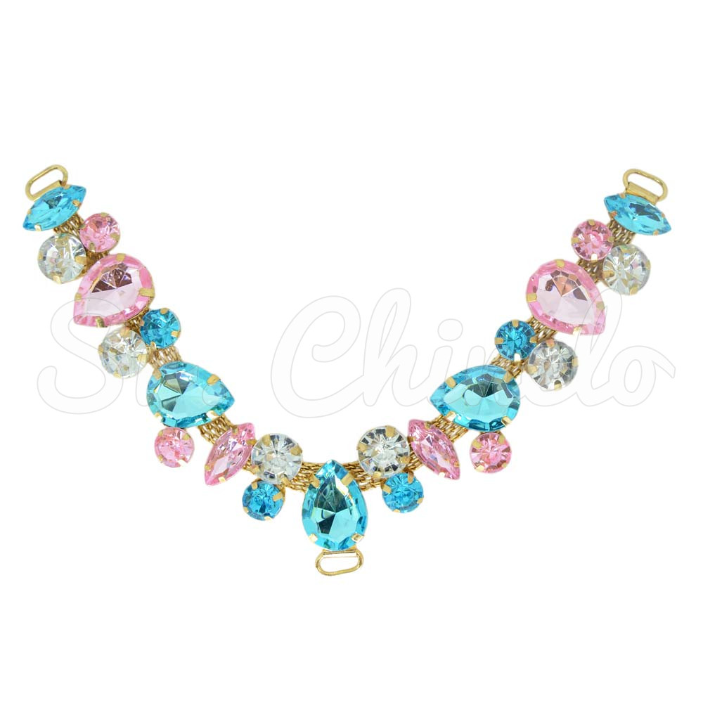 Cabedal Manu, Passante, Azul Tiffany/Rosa Claro/Cristal