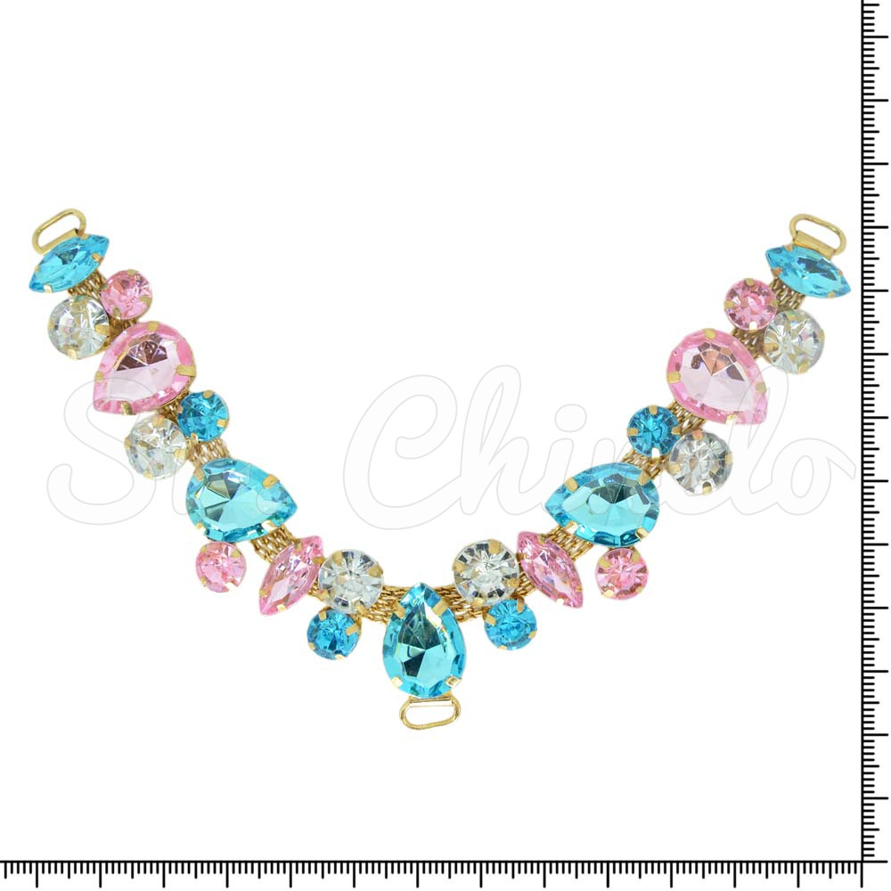 Cabedal Manu, Passante, Azul Tiffany/Rosa Claro/Cristal