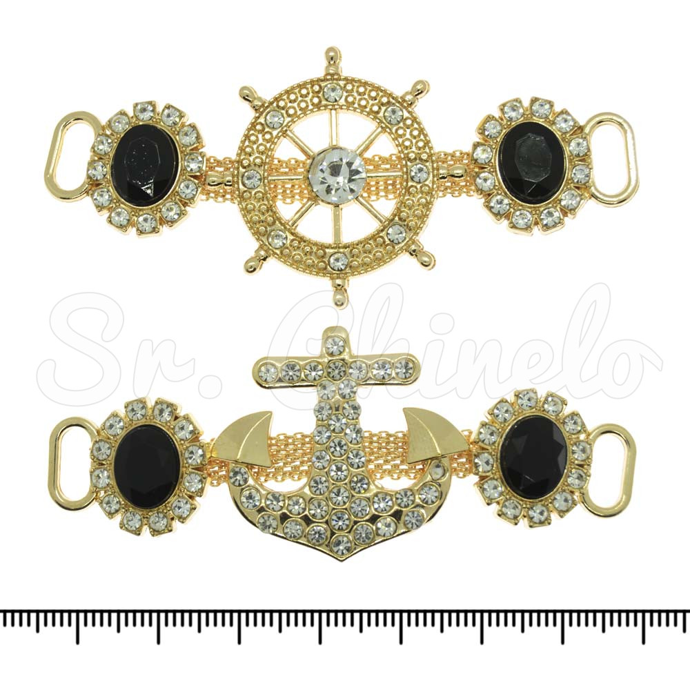 Cabedal Nautical, Passante, Âncora e Leme, Preto/Cristal