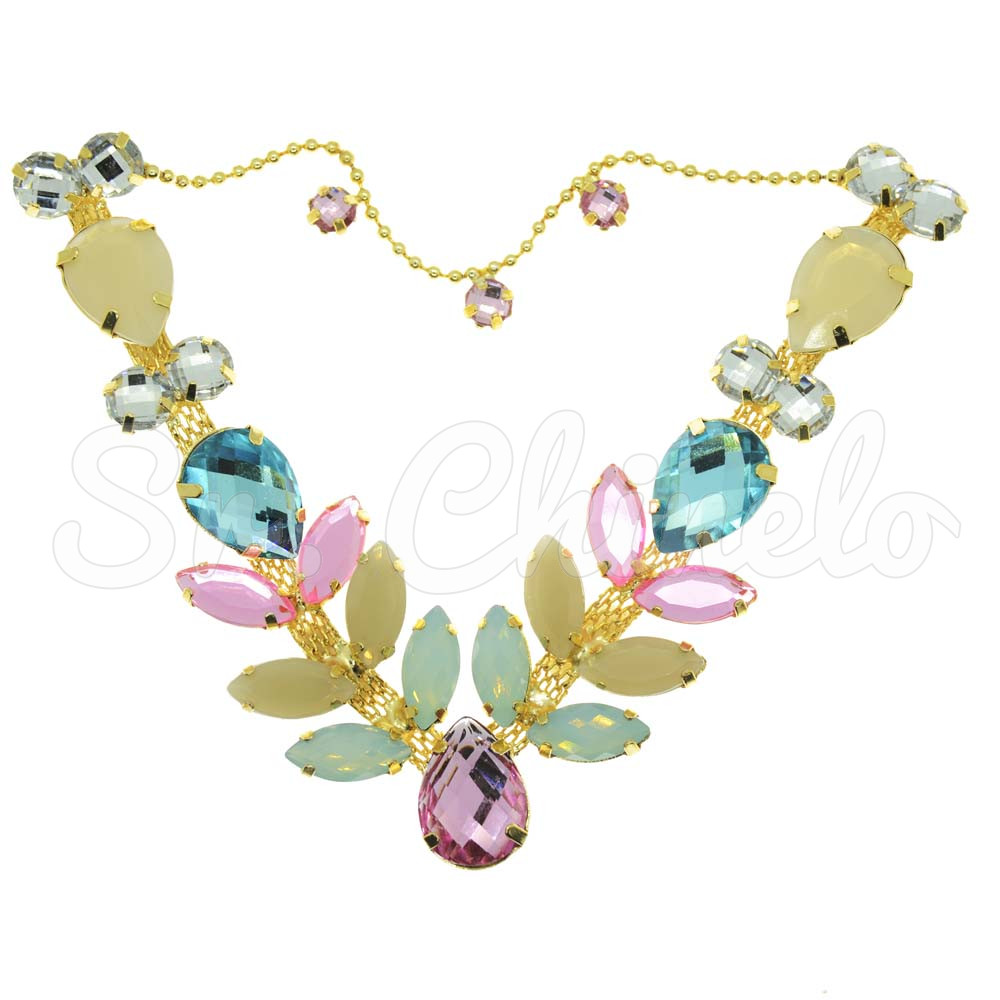 Cabedal Sirena, Banhado, Rebite, Correntinha, Rosa/Tiffany/Creme