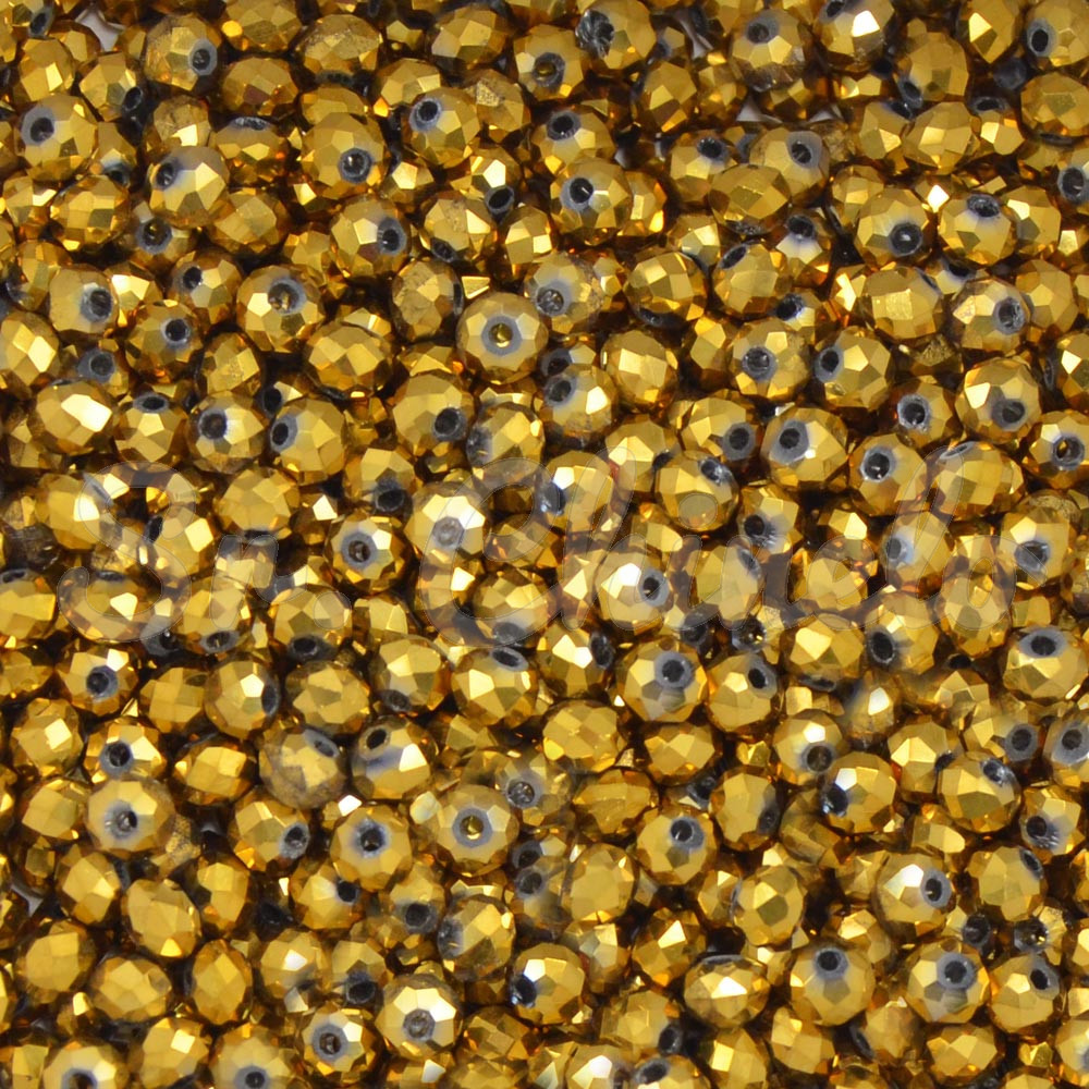 Cristal de Vidro, Rondel, 04mm, Amarelo Dourado