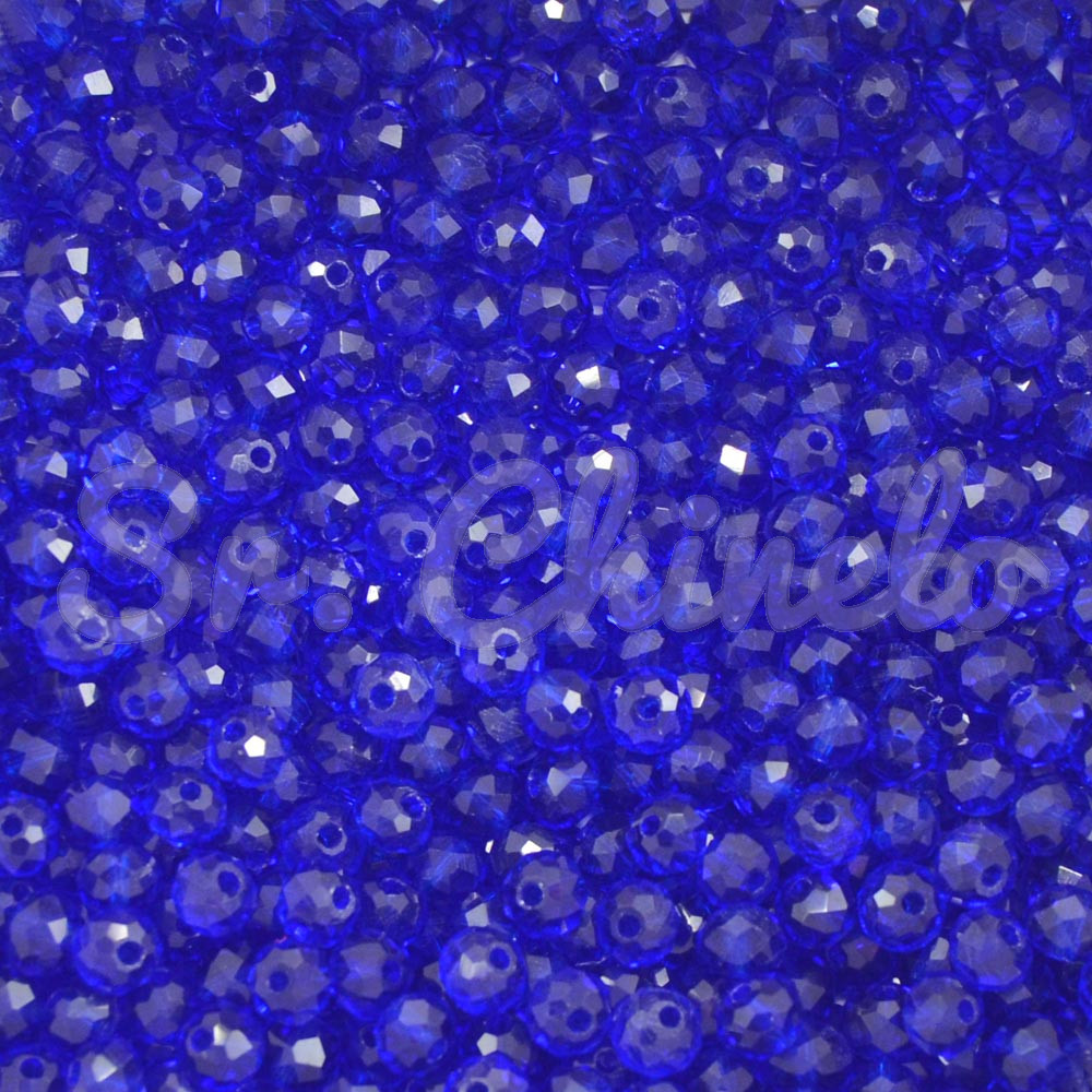 Cristal de Vidro, Rondel, 04mm, Azul Bic Transparente