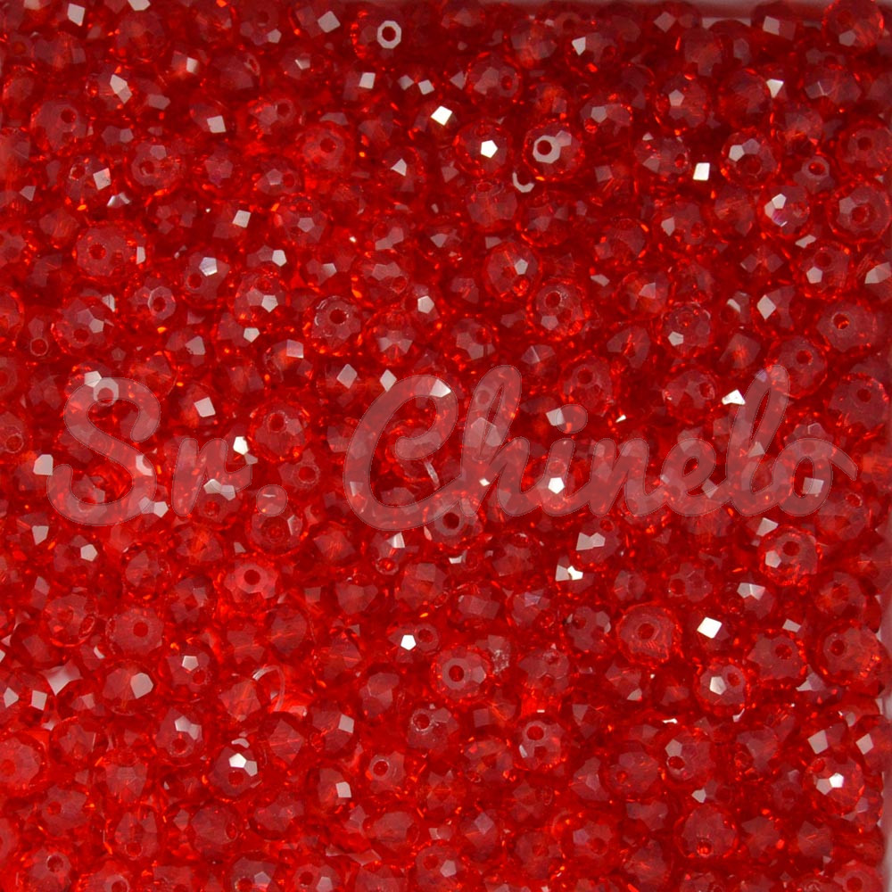 Cristal de Vidro, Rondel, 04mm, Vermelho Transparente