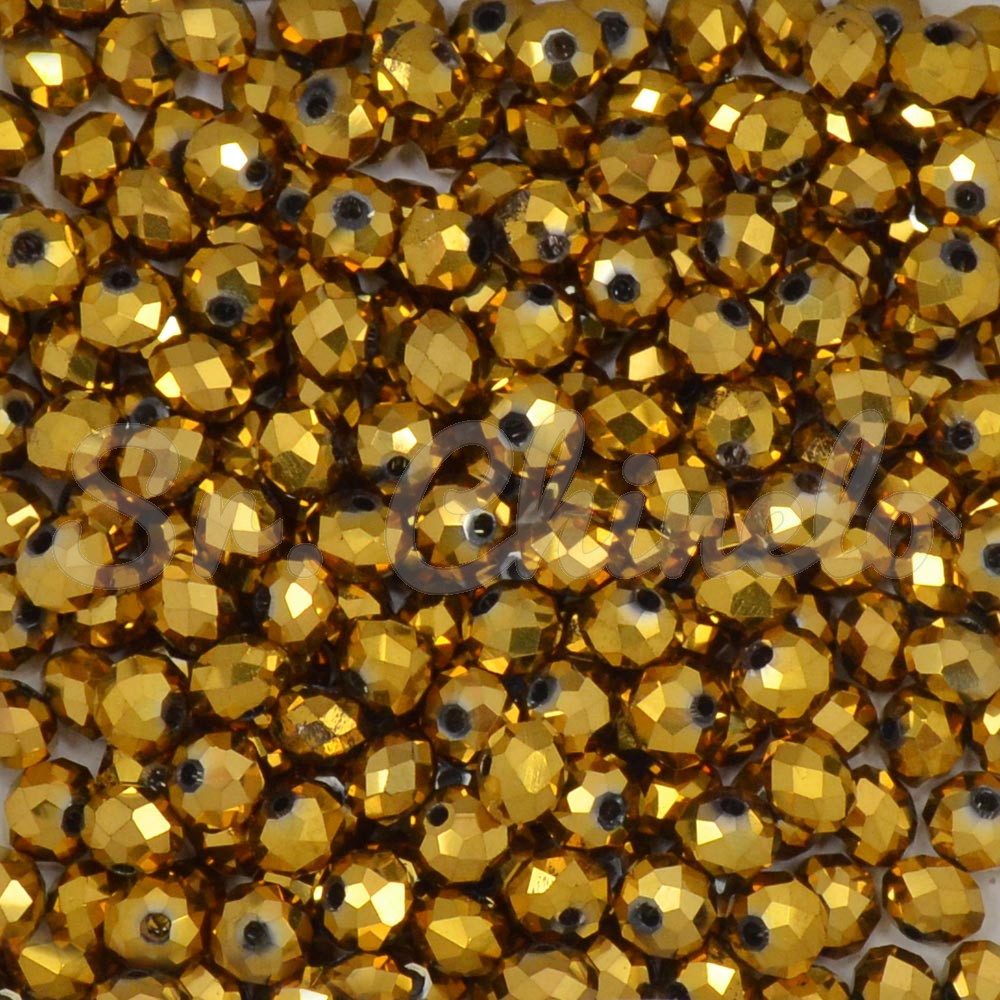 Cristal de Vidro, Rondel, 06mm, Amarelo Dourado