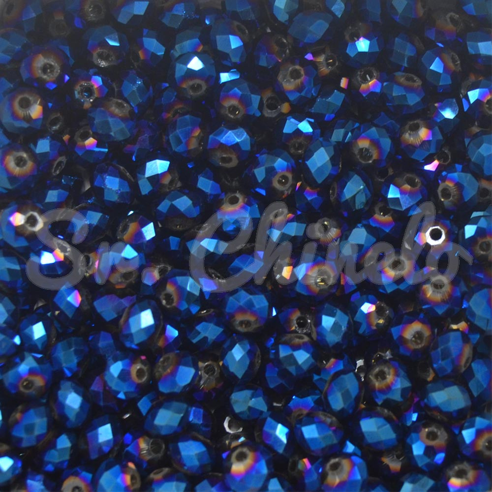 Cristal de Vidro, Rondel, 06mm, Azul Marinho Furtacor