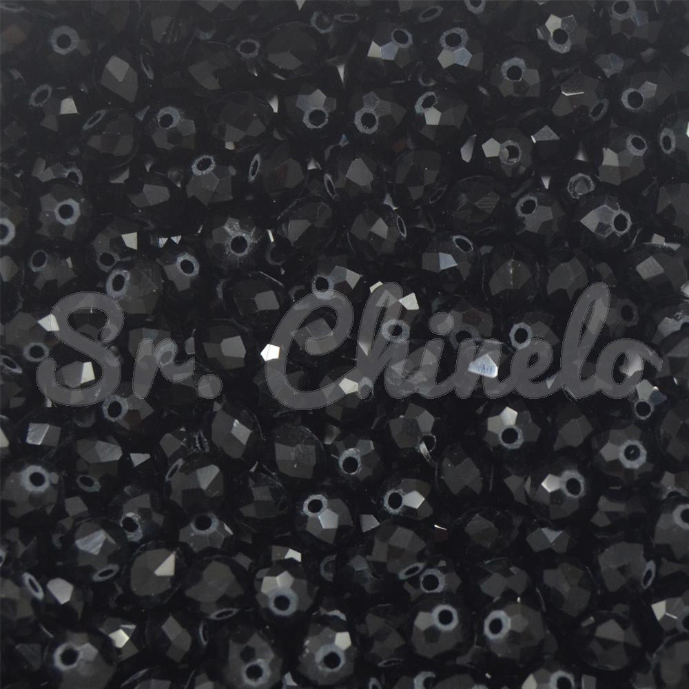 Cristal de Vidro, Rondel, 06mm, Preto