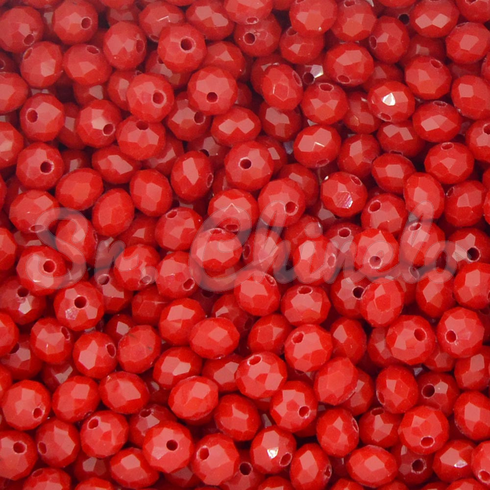 Cristal de Vidro, Rondel, 06mm, Vermelho