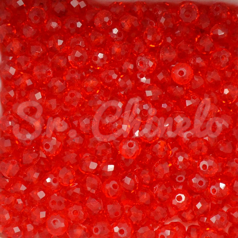 Cristal de Vidro, Rondel, 06mm, Vermelho Transparente