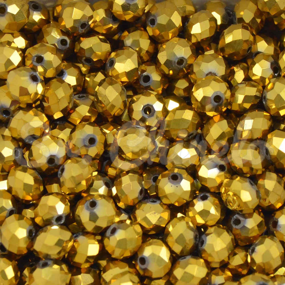 Cristal de Vidro, Rondel, 08mm, Amarelo Dourado