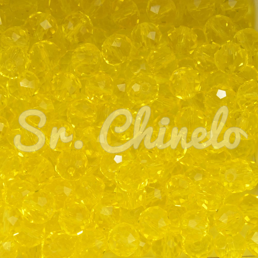 Cristal de Vidro, Rondel, 08mm, Amarelo Transparente