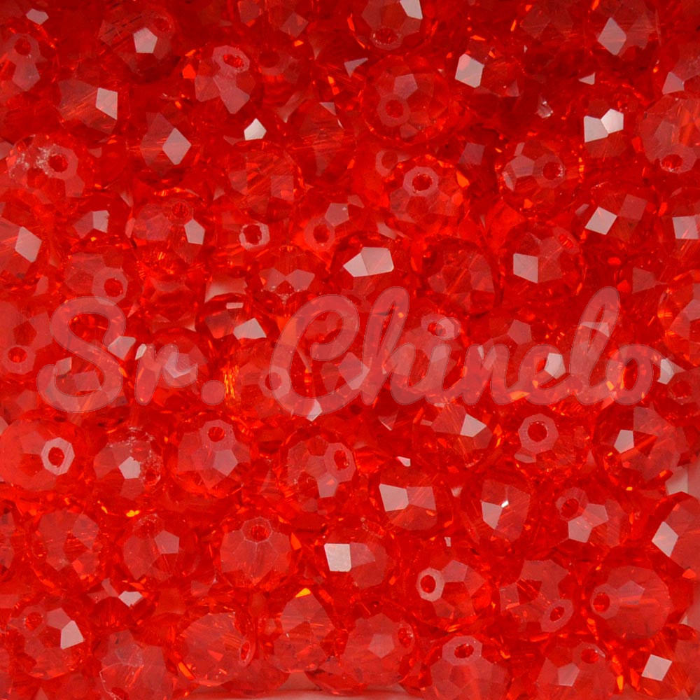 Cristal de Vidro, Rondel, 08mm, Vermelho Transparente