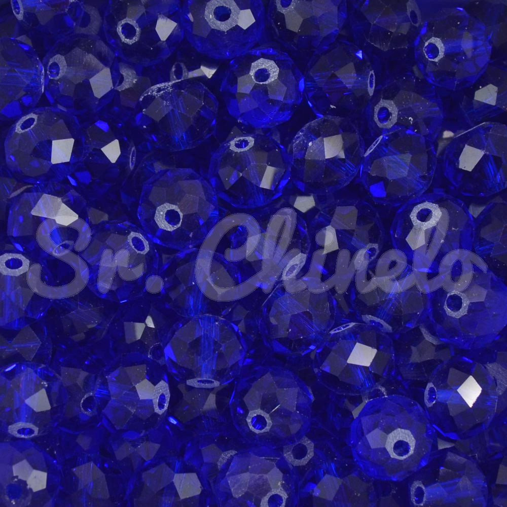 Cristal de Vidro, Rondel, 10mm, Azul Bic Transparente