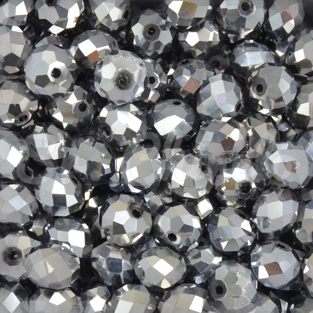 Cristal de Vidro, Rondel, 10mm, Cinza Prata