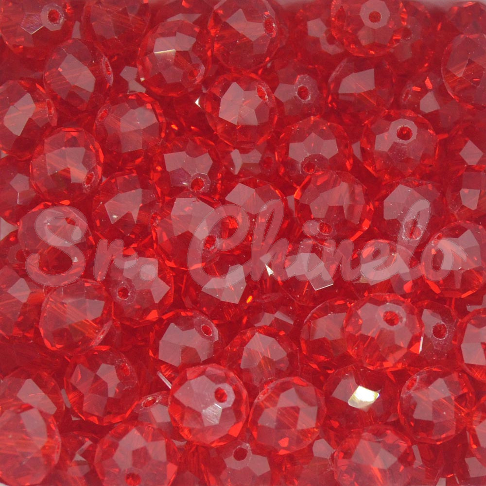 Cristal de Vidro, Rondel, 10mm, Vermelho Transparente