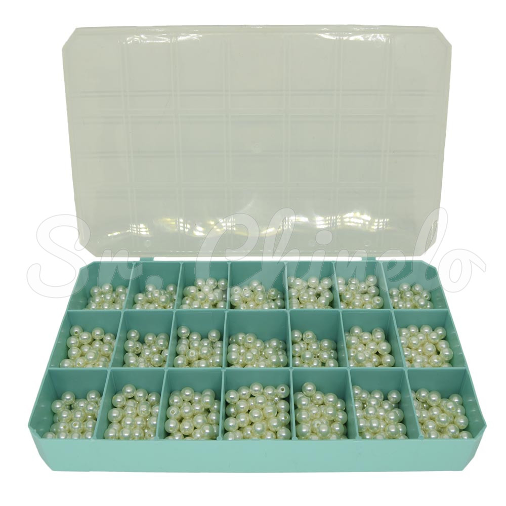 Caixa Organizadora, 21 Divisórias, Verde Tiffany/Transparente