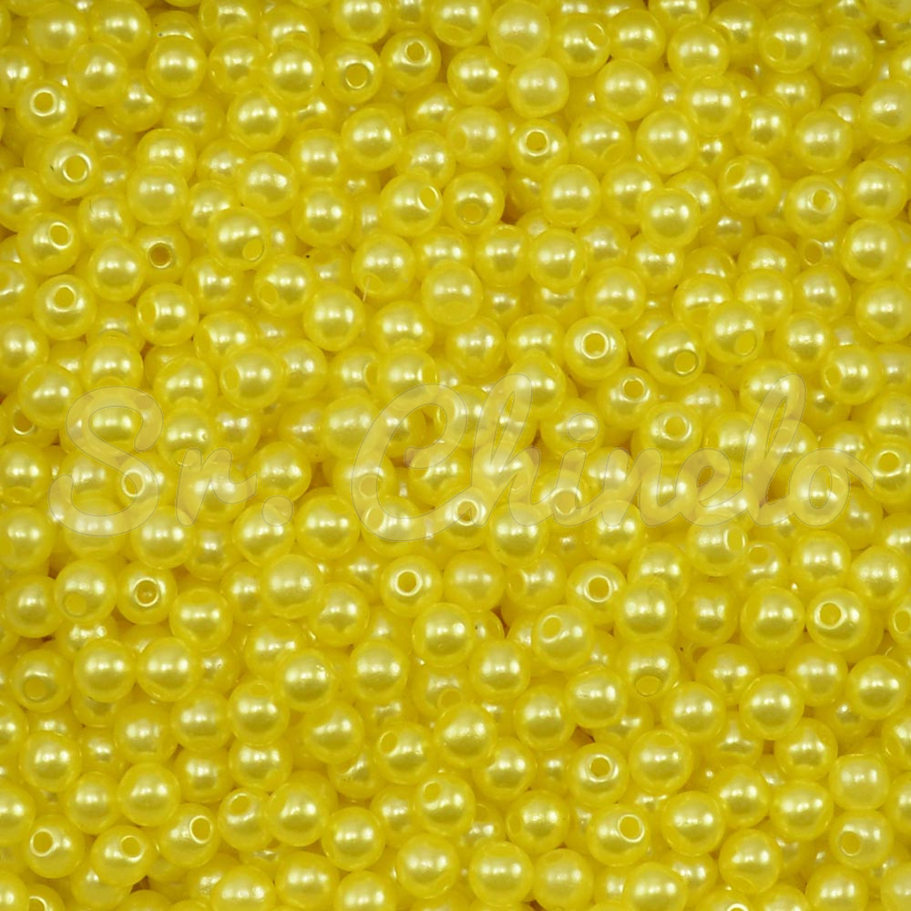 Pérola ABS, 04mm, Amarelo Canário