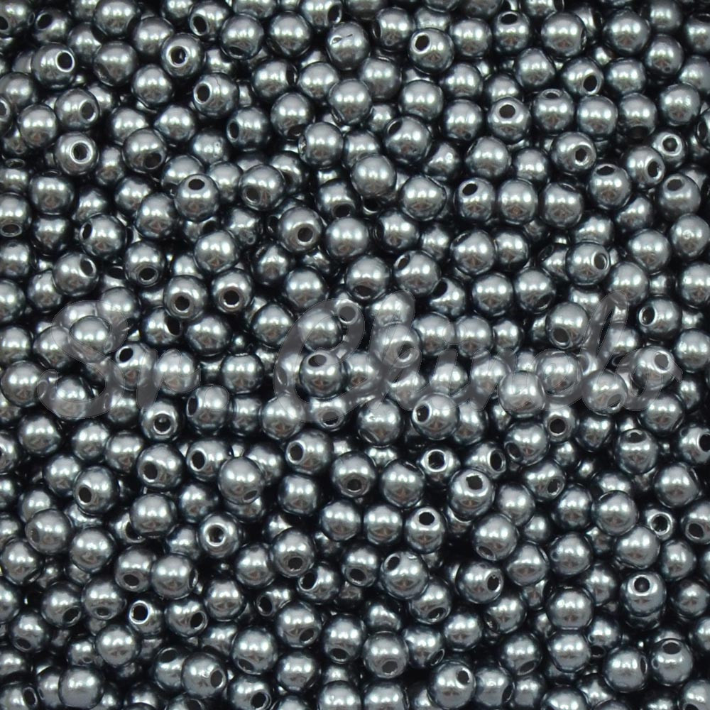 Pérola ABS, 04mm, Cinza Chumbo