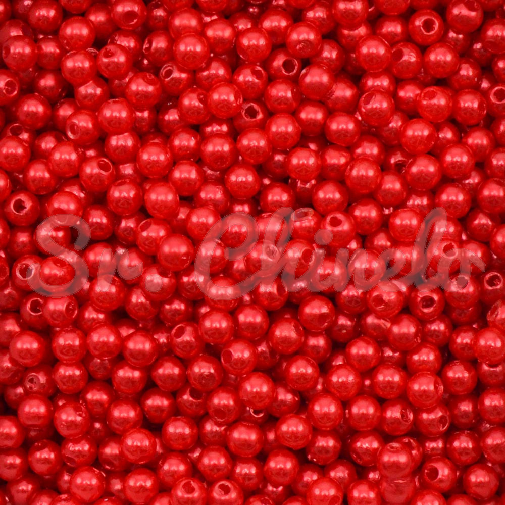 Pérola ABS, 04mm, Vermelho