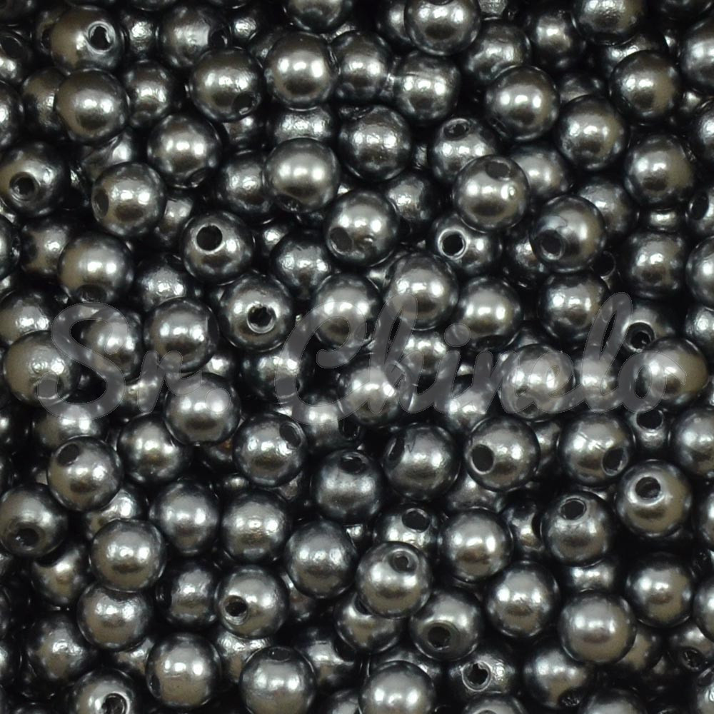 Pérola ABS, 06mm, Cinza Chumbo