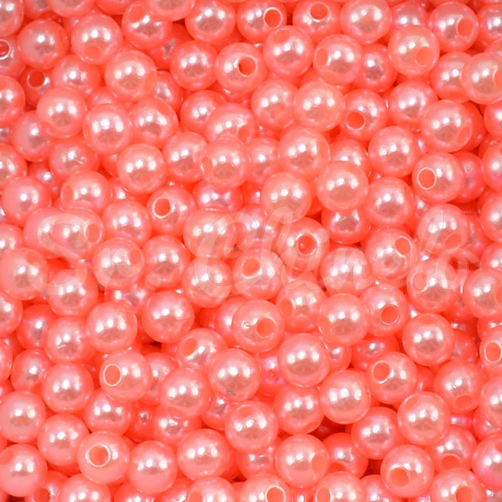 Pérola ABS, 06mm, Rosa Salmão
