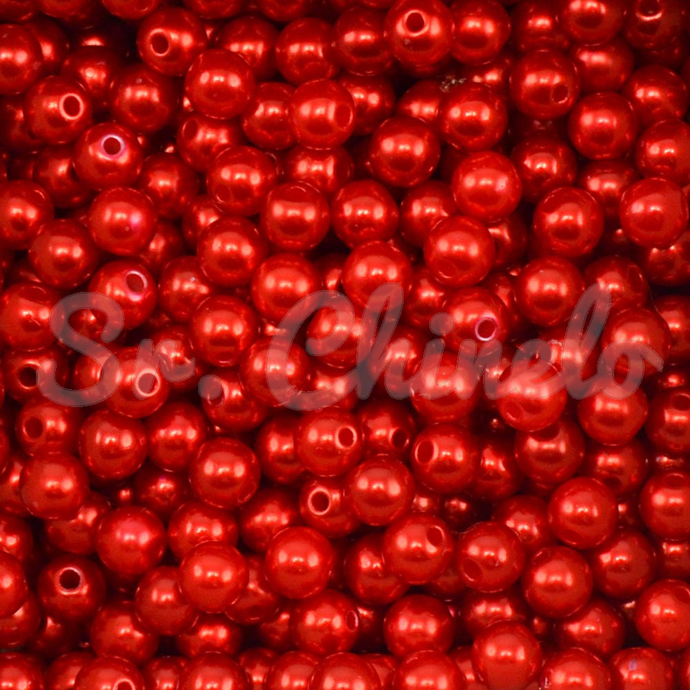 Pérola ABS, 06mm, Vermelho