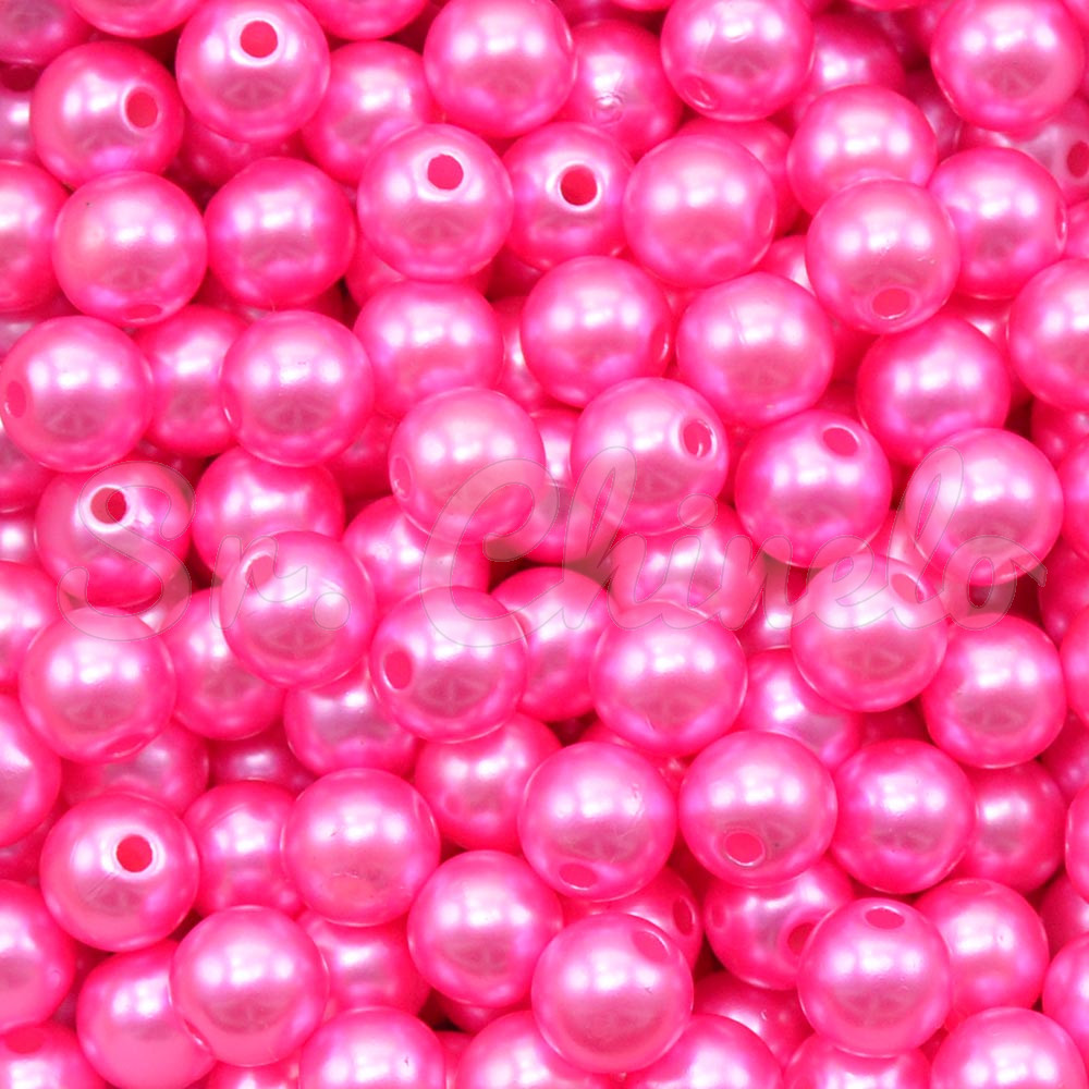 Pérola ABS, 08mm, Rosa Choque