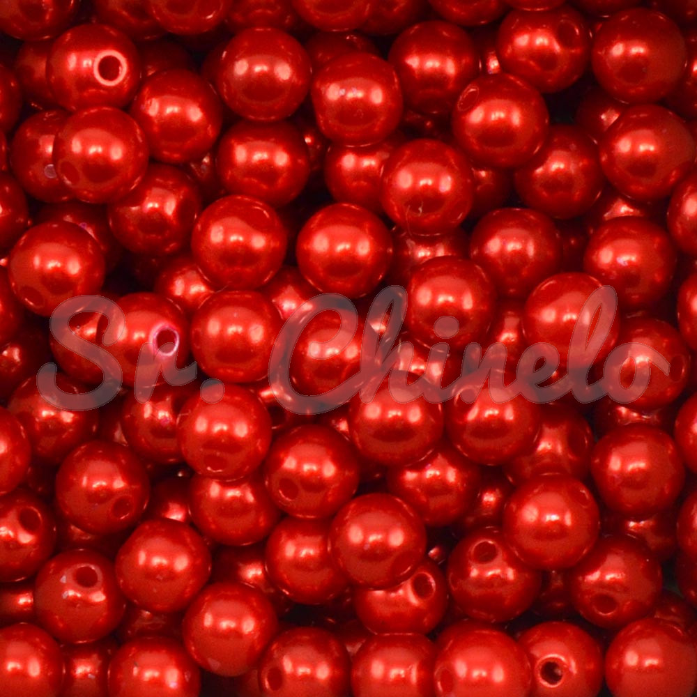 Pérola ABS, 08mm, Vermelho