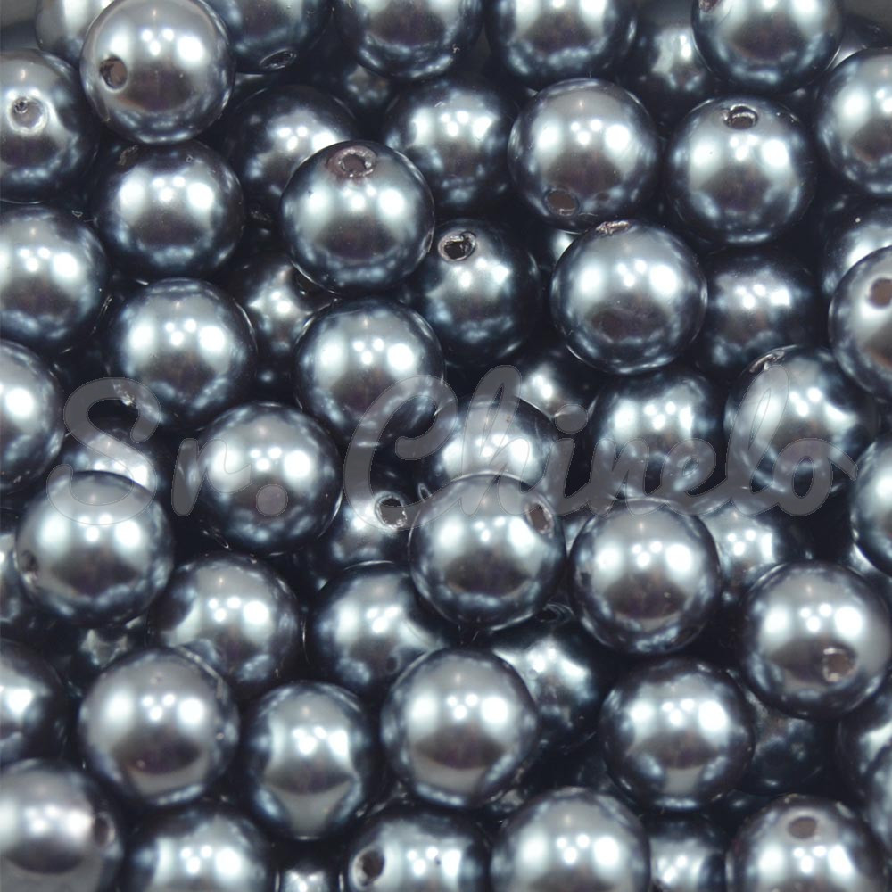 Pérola ABS, 10mm, Cinza Chumbo