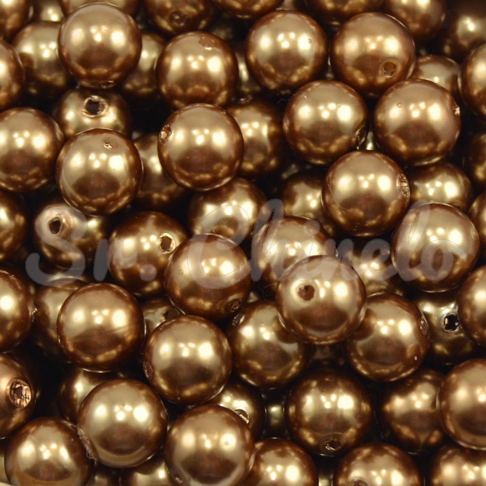 Pérola ABS, 10mm, Marrom Escuro