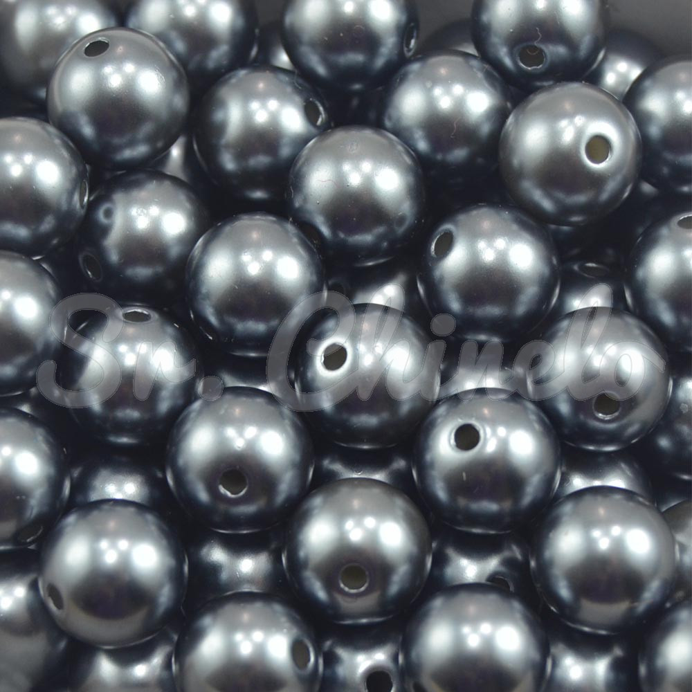 Pérola ABS, 12mm, Cinza Chumbo