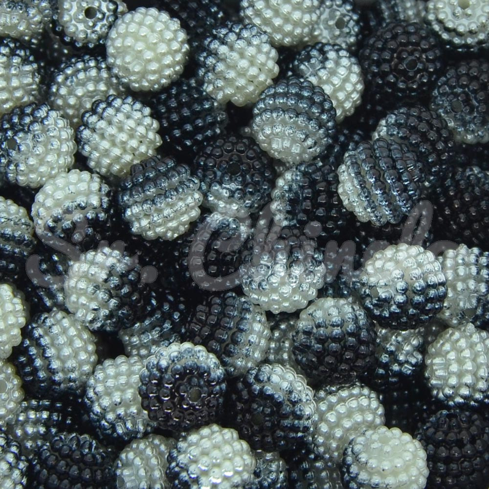 Pérola Craquelada Amora, 10mm, Mesclado Preto/Branco