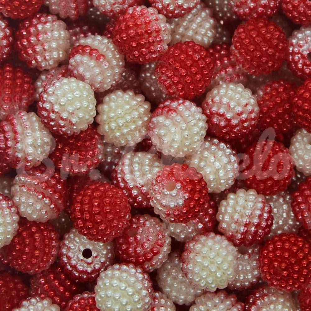 Pérola Craquelada Amora, 10mm, Mesclado Vermelho/Branco