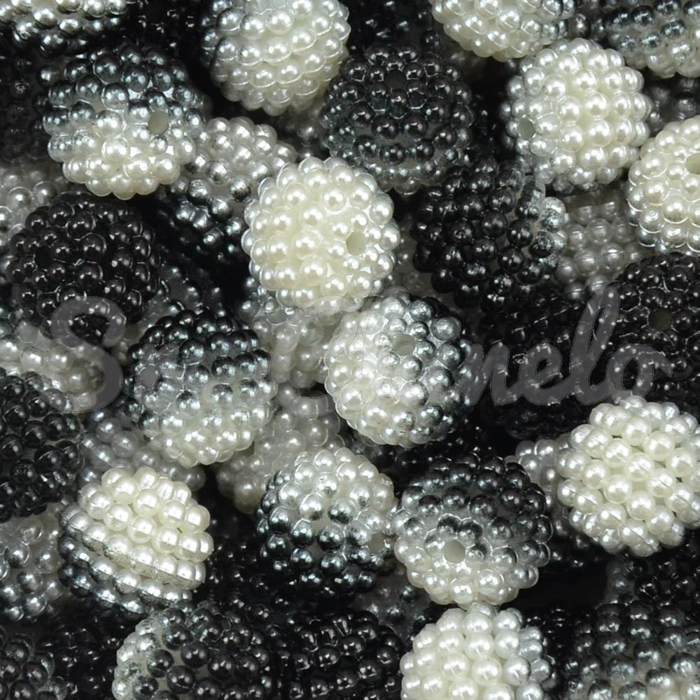 Pérola Craquelada Amora, 12mm, Mesclado Preto/Branco