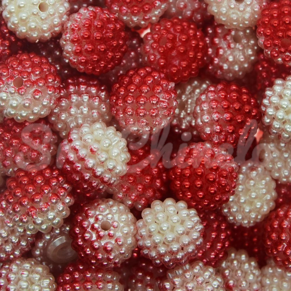 Pérola Craquelada Amora, 12mm, Mesclado Vermelho/Branco