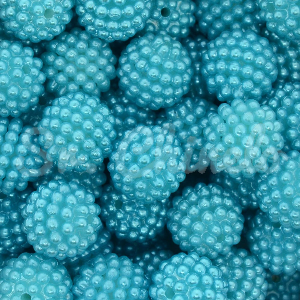 Pérola Craquelada Amora, 14mm, Azul Turquesa