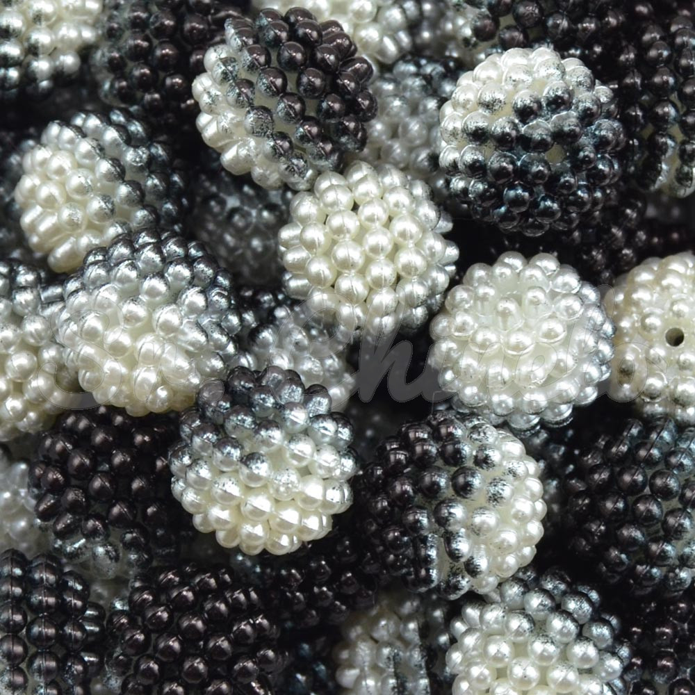 Pérola Craquelada Amora, 14mm, Mesclado Branco/Preto