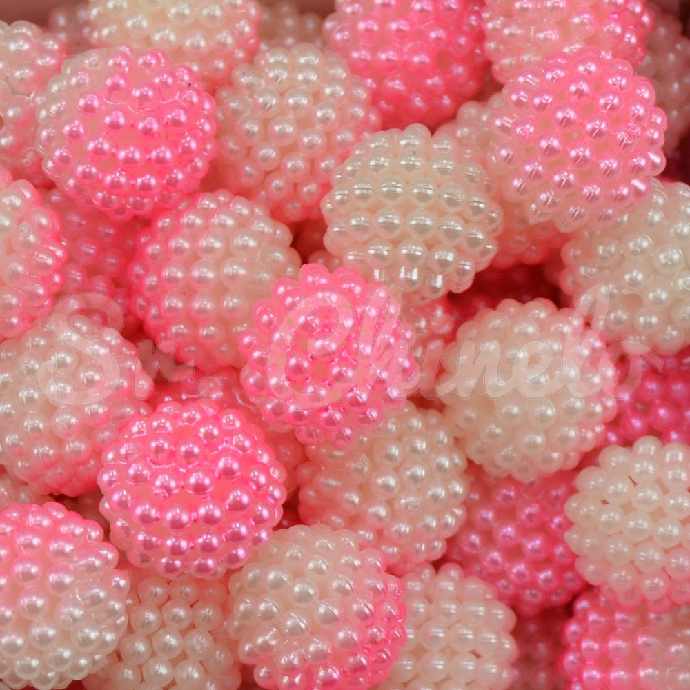 Pérola Craquelada Amora, 14mm, Mesclado Branco/Rosa Claro