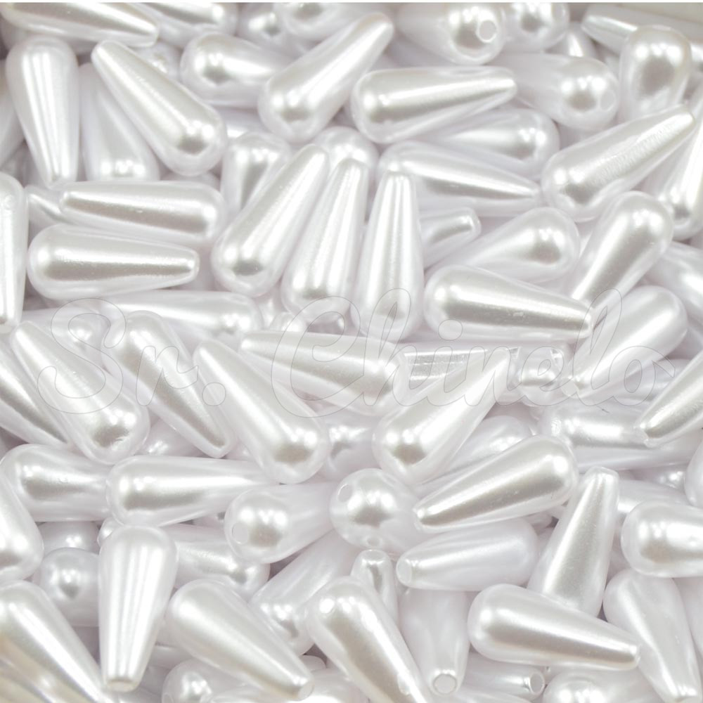 Gota de Pérola ABS, Furo Passante, 06mm x 13mm, Branco