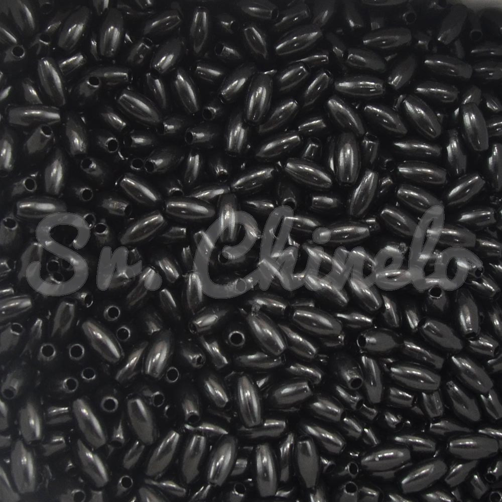 Arrozinho Perolado ABS, 03mm x 06mm, Preto